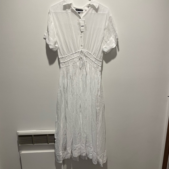 J. Crew Elena Chiffon Midi Shirt Dress Buttoned Tie Front Sundress White Size 8 - Picture 1 of 5
